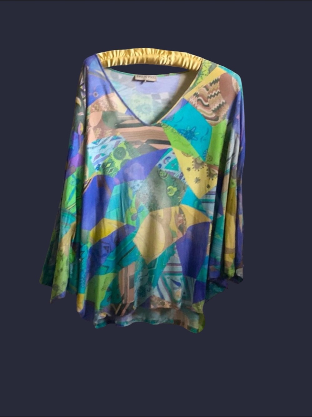 Emilio Pucci Multicolor Patchwork V-Neck Tunic — Blue, Green, Yellow, Purple
